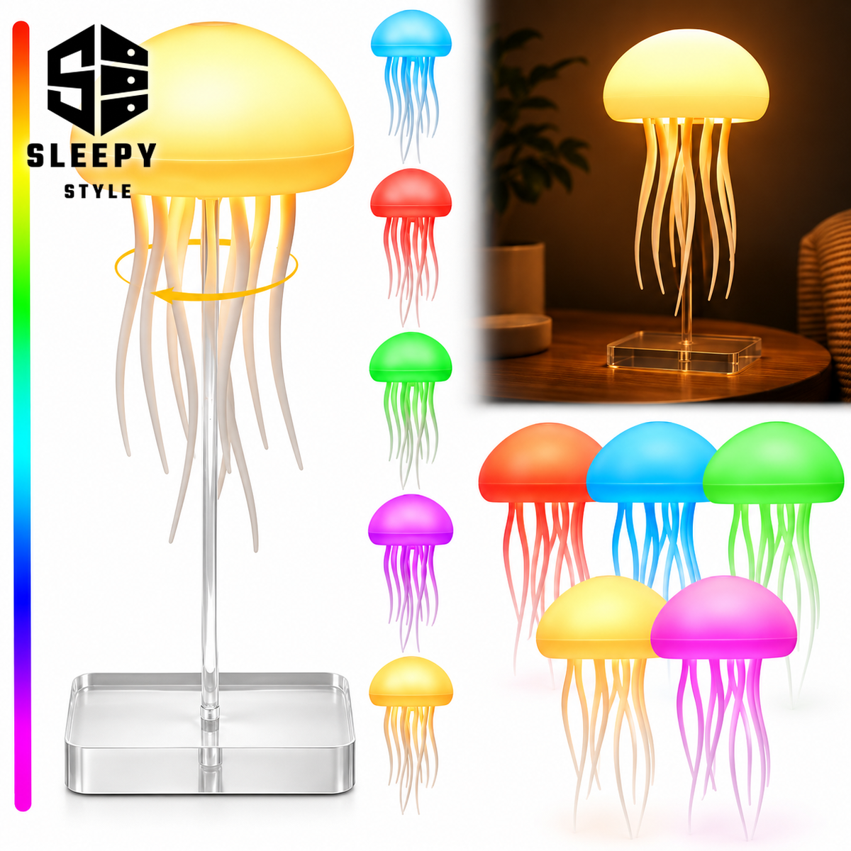 SleepyStyle Jellyfish Lamp colour range and rotating effect