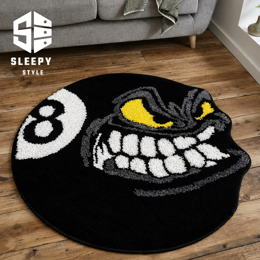 Included in Billiards & Beats: Black Billiard Monster Shape Rug