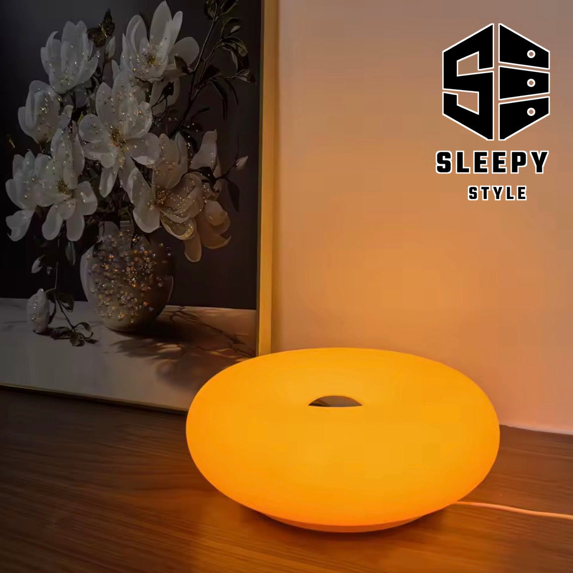 Included in Sunset Sound Sanctuary: Bauhaus donut table lamp usb plug