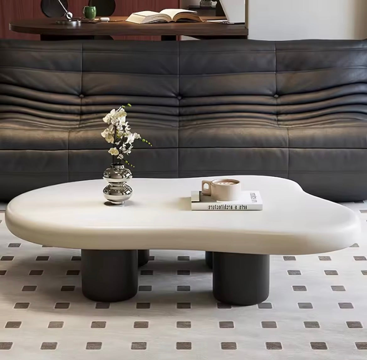 48 Inch Cloud Coffee Table, Modern Walnut Coffee Table