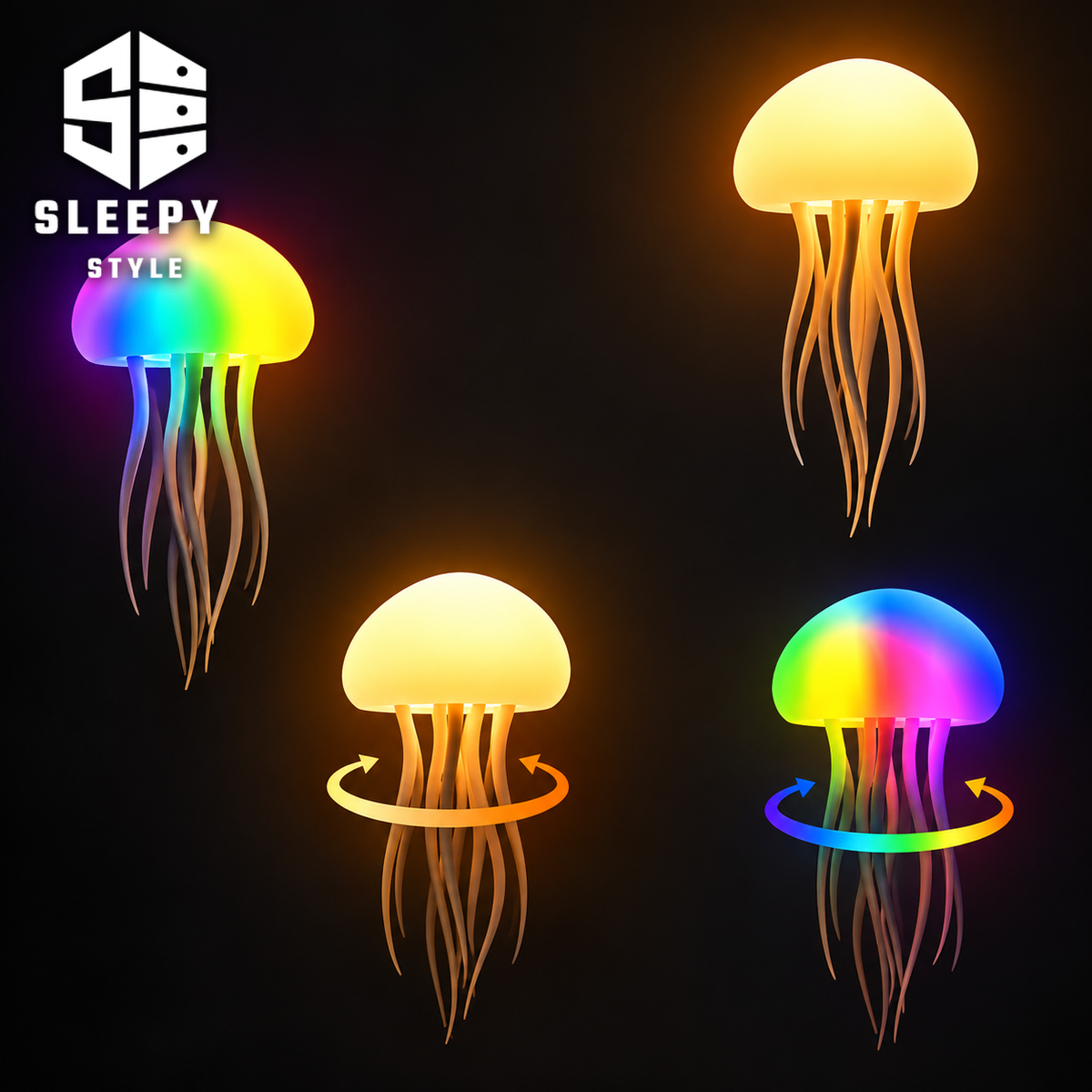 SleepyStyle Jellyfish Lamp rainbow and warm light modes